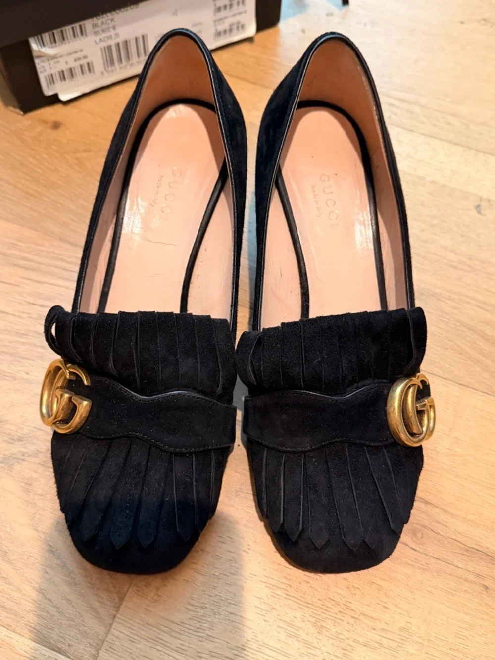 GUCCI Black Suede Marmont Mid-Heel Loafers Size 6.5/37 - Picture 4 of 7